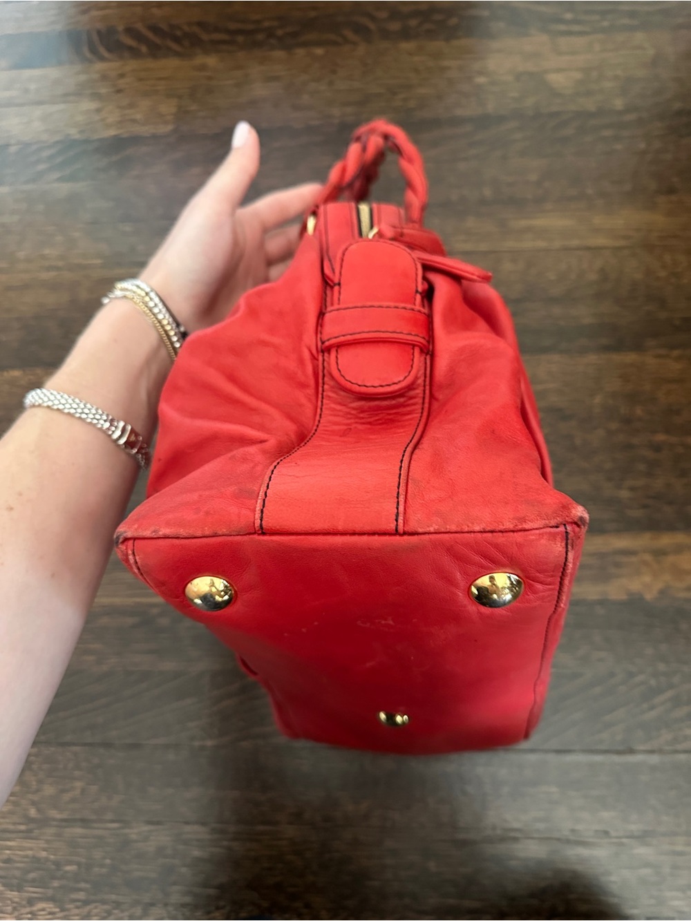 Valentino Braided-Handle Red Woven Tote - Picture 6 of 12